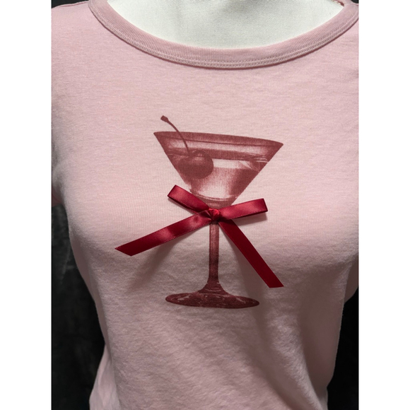 NWOT Vinyl Icons Pink Coquette Y2K Cherry Martini w/Bow Baby T-Shirt Size Large - Picture 2 of 6